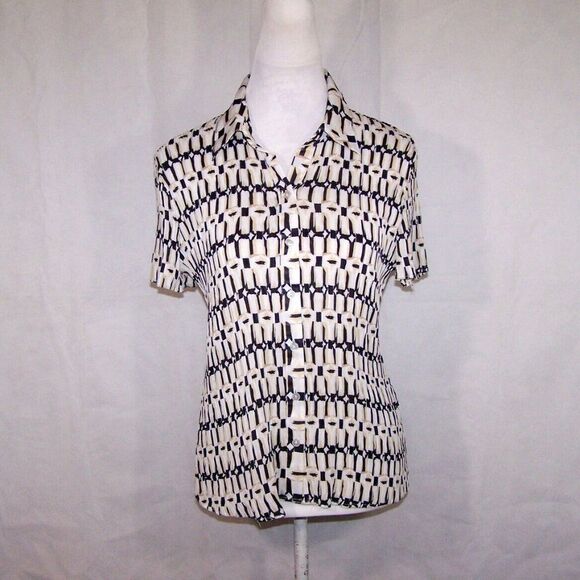 Essentials by Milano Shirt Top Large Mini Accordion Pleat Button Up Short Sleeve - Picture 2 of 8